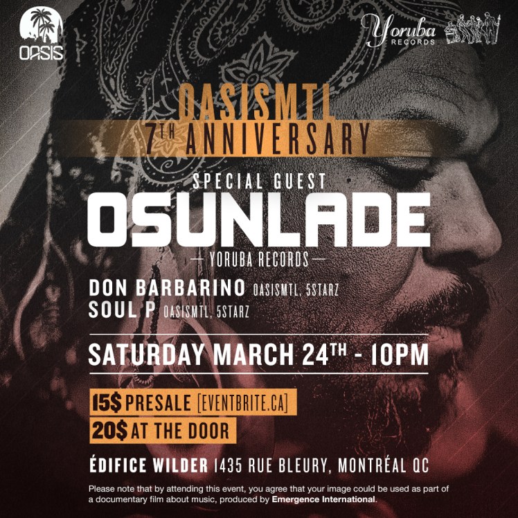 Oasis Mtl 7th Anniversary Osunlade Don Barbarino Soul P